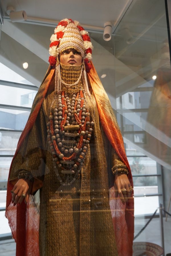 A Yemenite bridal ensemble display in the Yemenite Museum